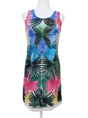 Alexia Admor NY Multicolor Tropical Sequined Sleeveless Dress Women's XS NWT